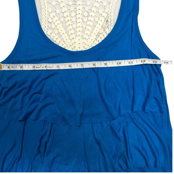 Forever 21 Tank Top Ruffle Crochet Back Blue Tiered Boho‎ Racerback Shirt Small - Picture 4 of 7